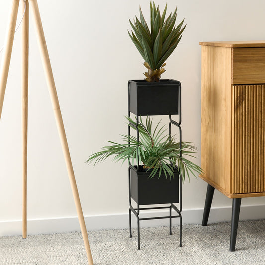 Two Tier Plant Stand Black Iron 75cm Indoor