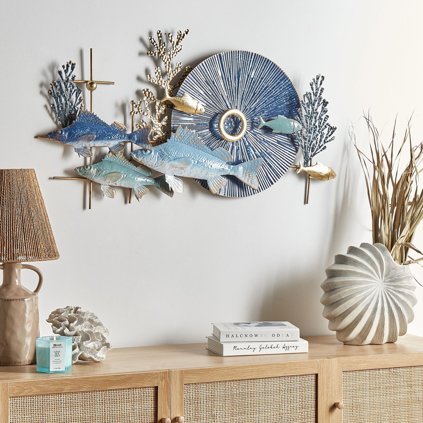 Blue and Gold Iron Handmade Wall Art Modern Wall Decor for Living Rooms and Mediterranea Inspired Interiors