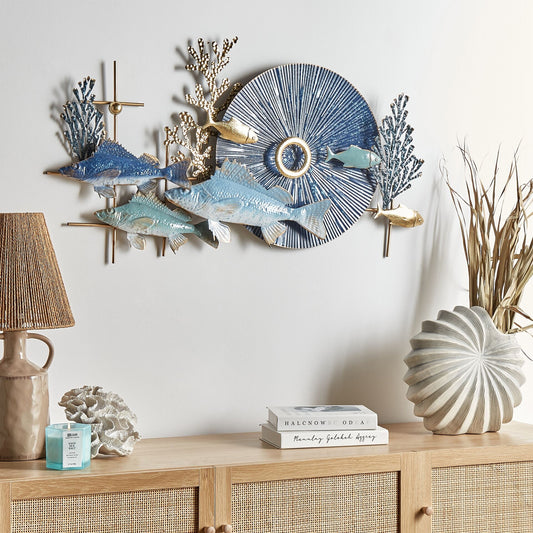 Blue and Gold Iron Handmade Wall Art Modern Wall Decor for Living Rooms and Mediterranea Inspired Interiors