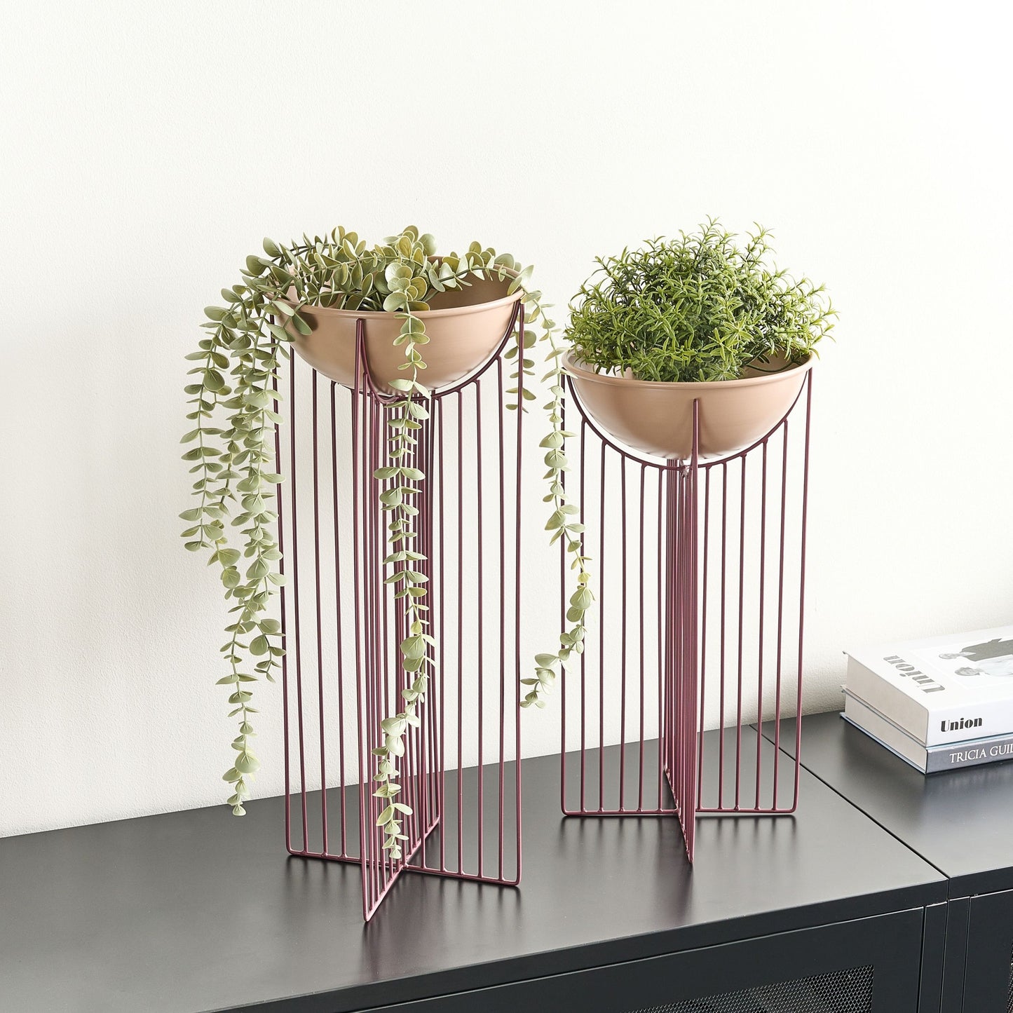 Pink Iron Plant Stands Set Of 2 55 By 45cm Indoor Modern