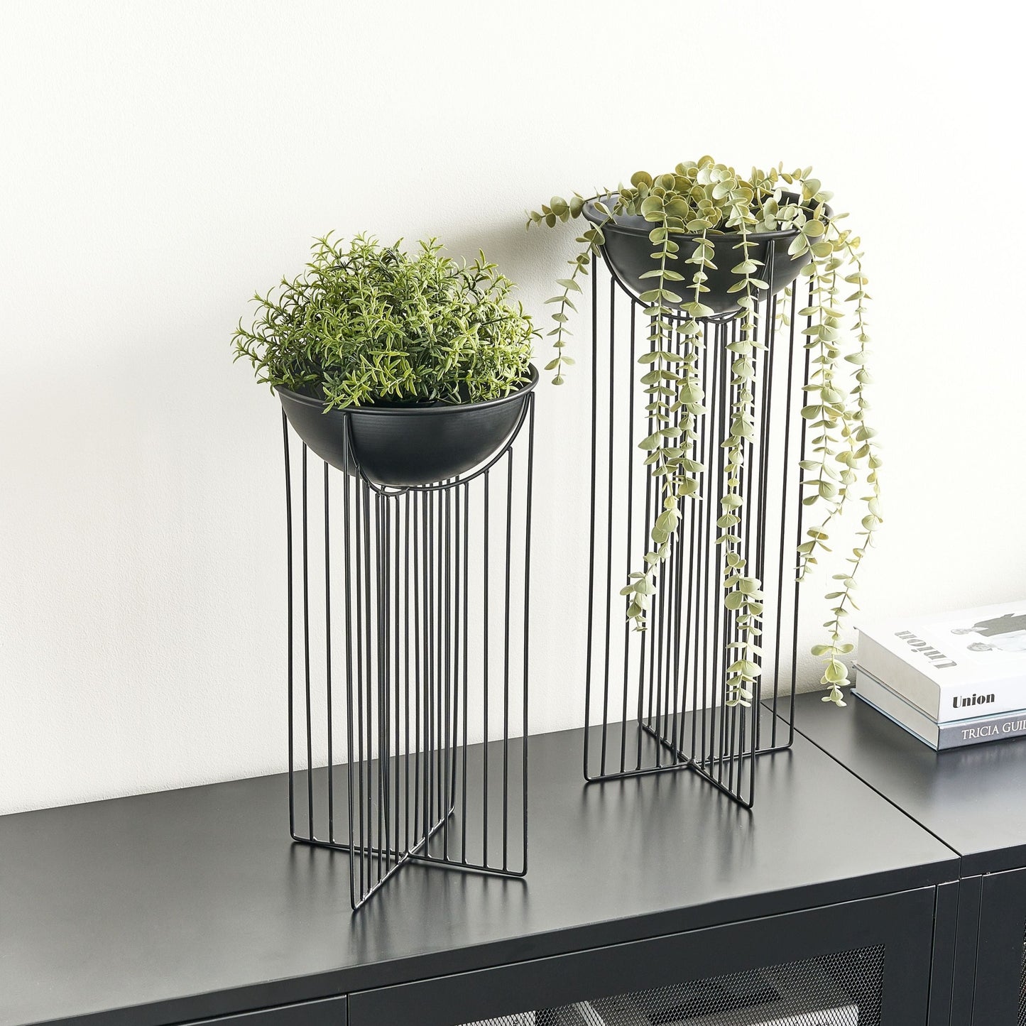 Set of 2 Black Iron Plant Stands 55cm and 45cm Indoor Modern Industrial
