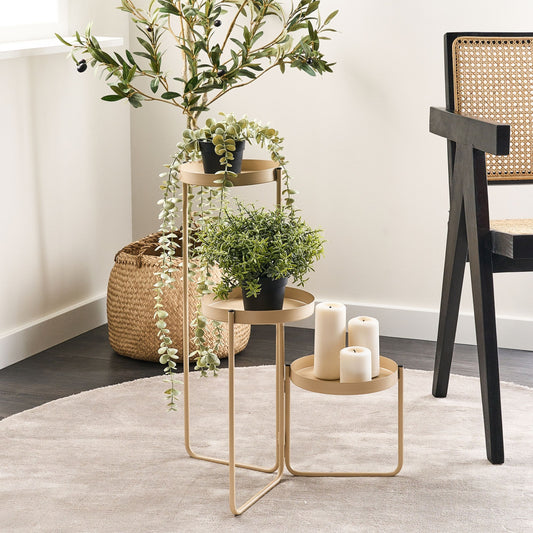 Beige Iron 3 Tier Plant Stand 21 x 42 x 60 Indoor Modern