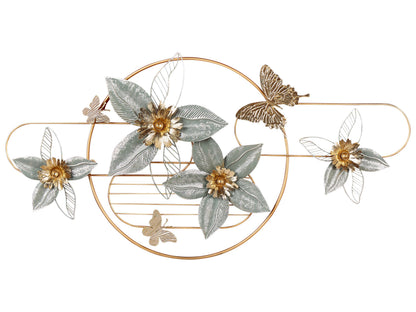 Gold Iron Handmade Wall Art Modern Floral Decor With Delicate Butterflies And Golden Accents