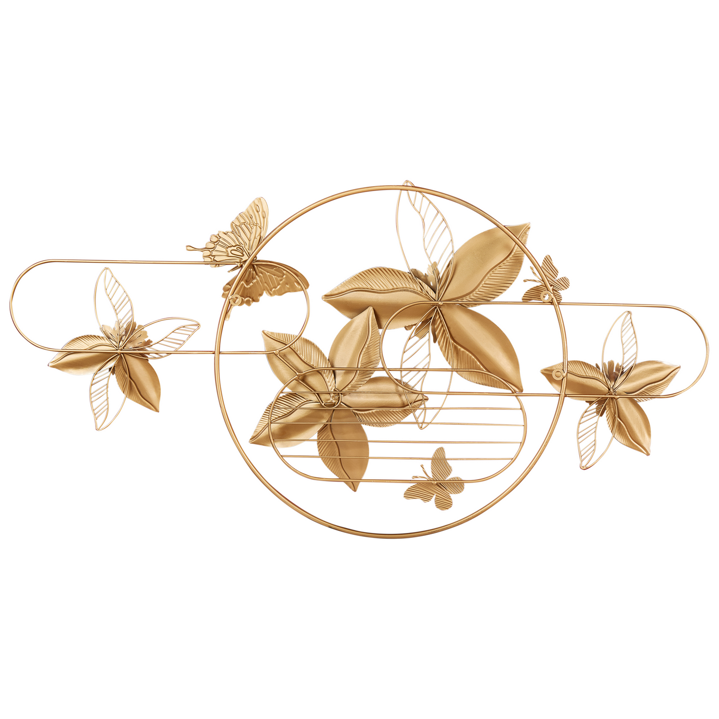 Gold Iron Handmade Wall Art Modern Floral Decor With Delicate Butterflies And Golden Accents