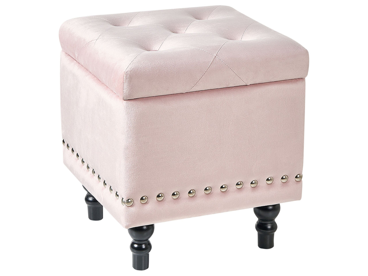 Footstool Pastel Pink Velvet Button Tufted Storage