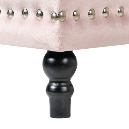 Footstool Pastel Pink Velvet Button Tufted Storage