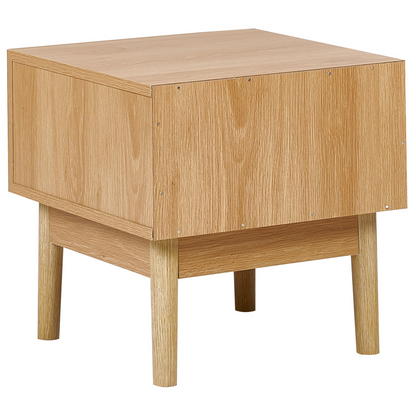 Bedside Nightstand With Pine Wood Drawer And Rattan Front