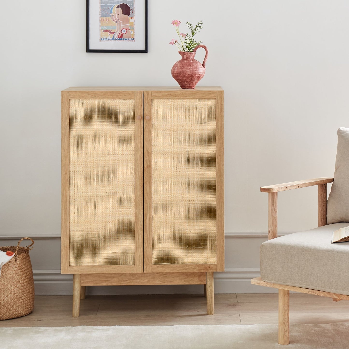 2 Door Sideboard Rattan Front Boho Pine Rustic
