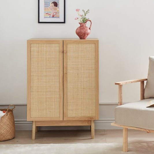 2 Door Sideboard Rattan Front Boho Pine Rustic