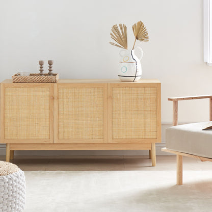 Three Door Sideboard Boho Pine Wood Natural Finish