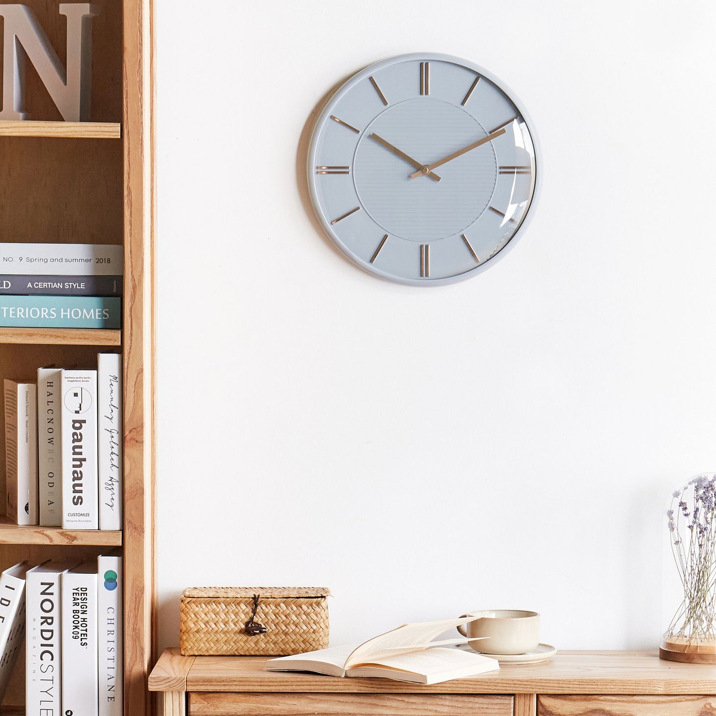 Design Wall Clock Grey Metal 34cm Diameter No Numbers