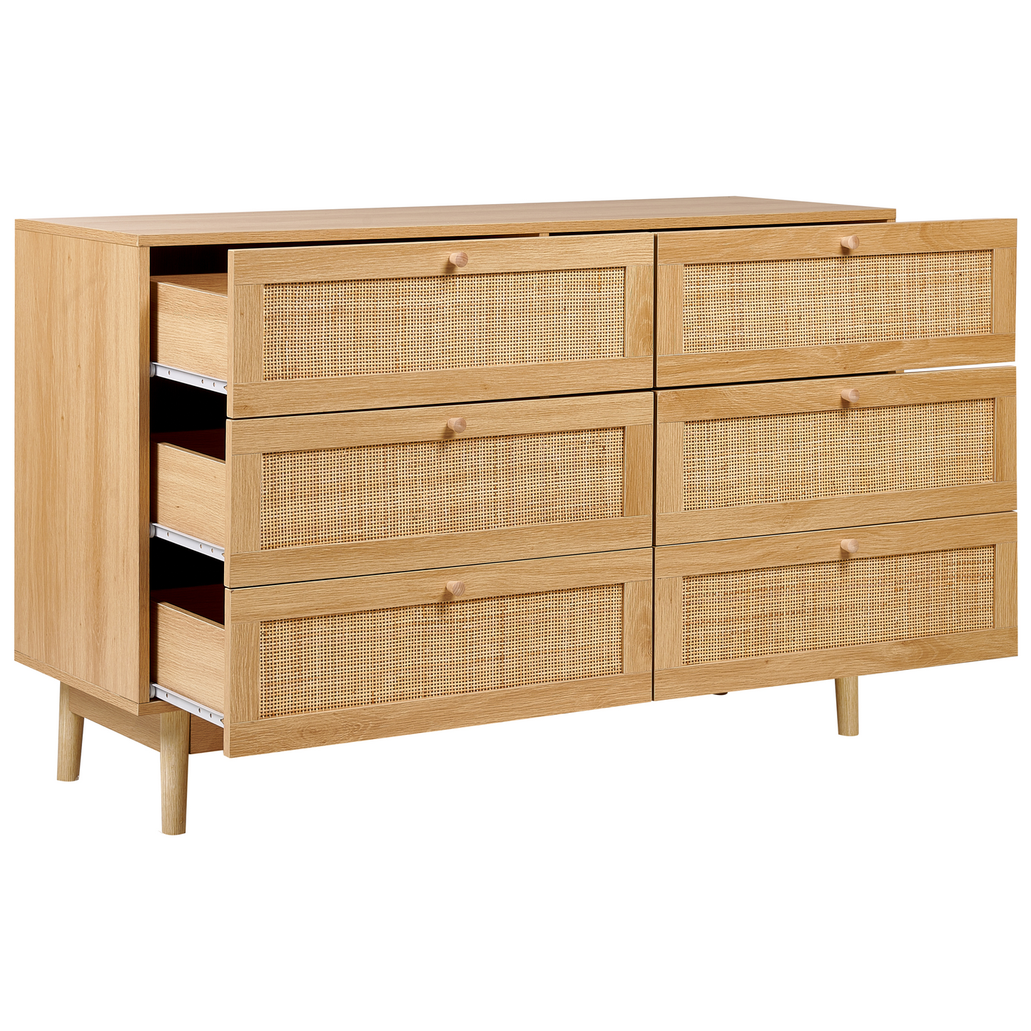 Boho Home Sideboard 6 Drawer Chest With Rattan Front In Light Brown Particle Board Construction