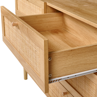 Boho Home Sideboard 6 Drawer Chest With Rattan Front In Light Brown Particle Board Construction