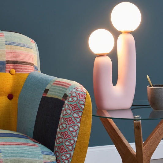 Home Pink Resin Table Lamp With U Shaped Base And Double Shade