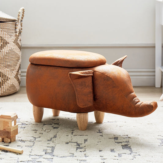 BrightNest Elephant Kids Stool Storage Brown Faux Leather Wooden Legs