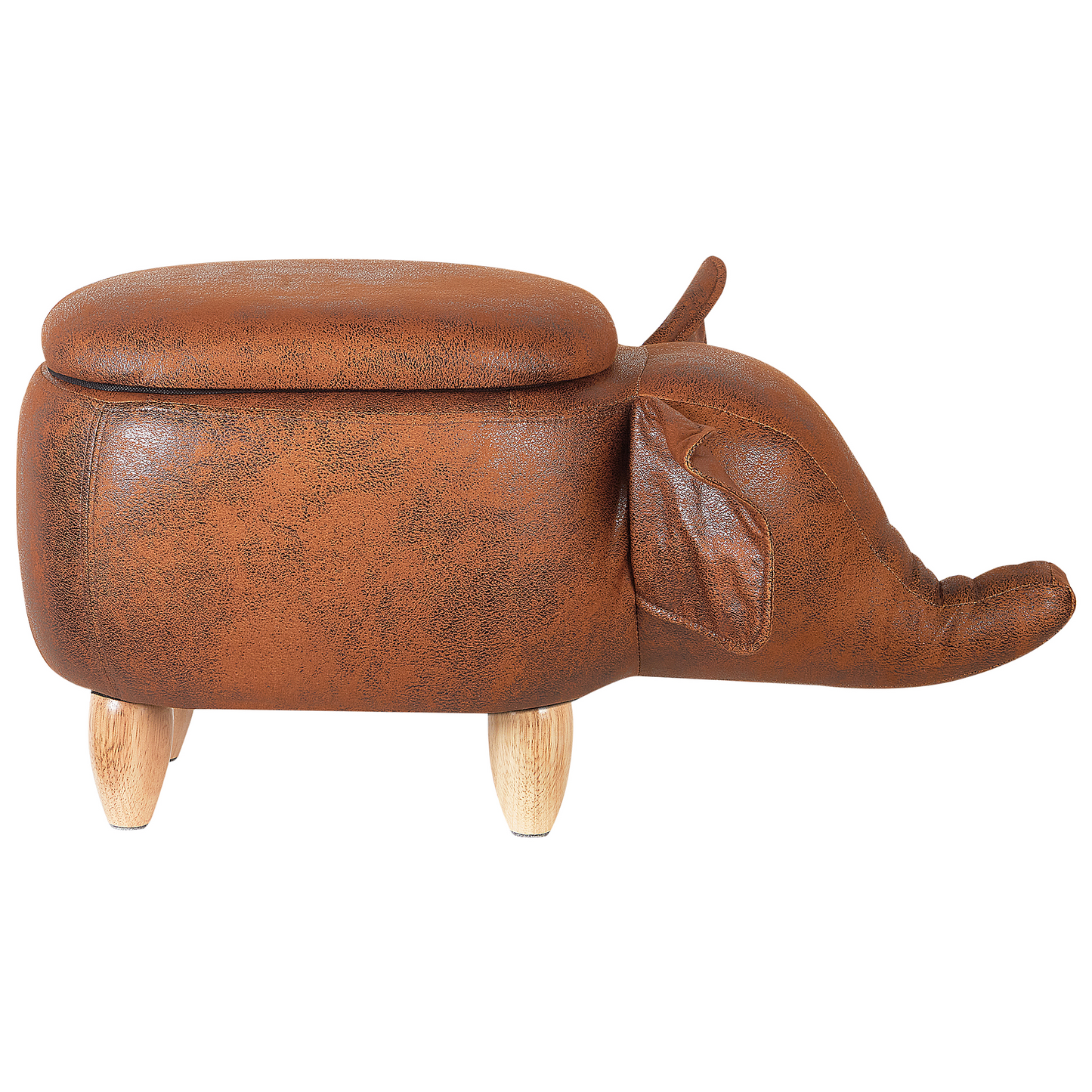 Elephant Kids Stool Storage Brown Faux Leather Wooden Legs