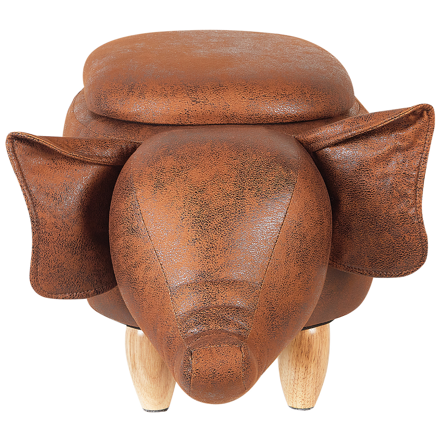 Elephant Kids Stool Storage Brown Faux Leather Wooden Legs