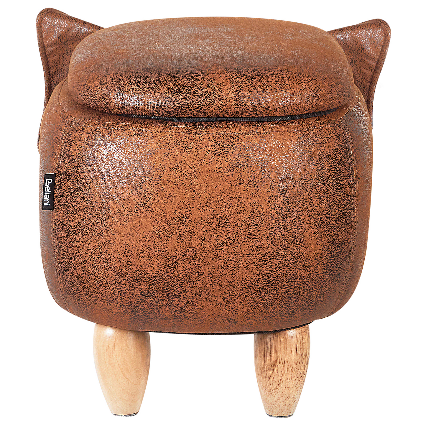 Elephant Kids Stool Storage Brown Faux Leather Wooden Legs