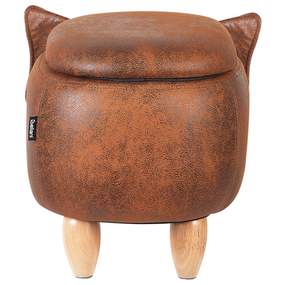 Elephant Kids Stool Storage Brown Faux Leather Wooden Legs