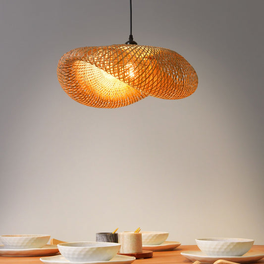 Elora Bamboo Pendant Lamp With Woven Shade Light Brown