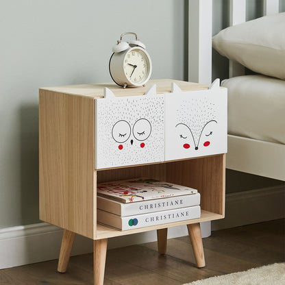 Light Brown 2 Drawer Nightstand Animal Theme Bedside Table