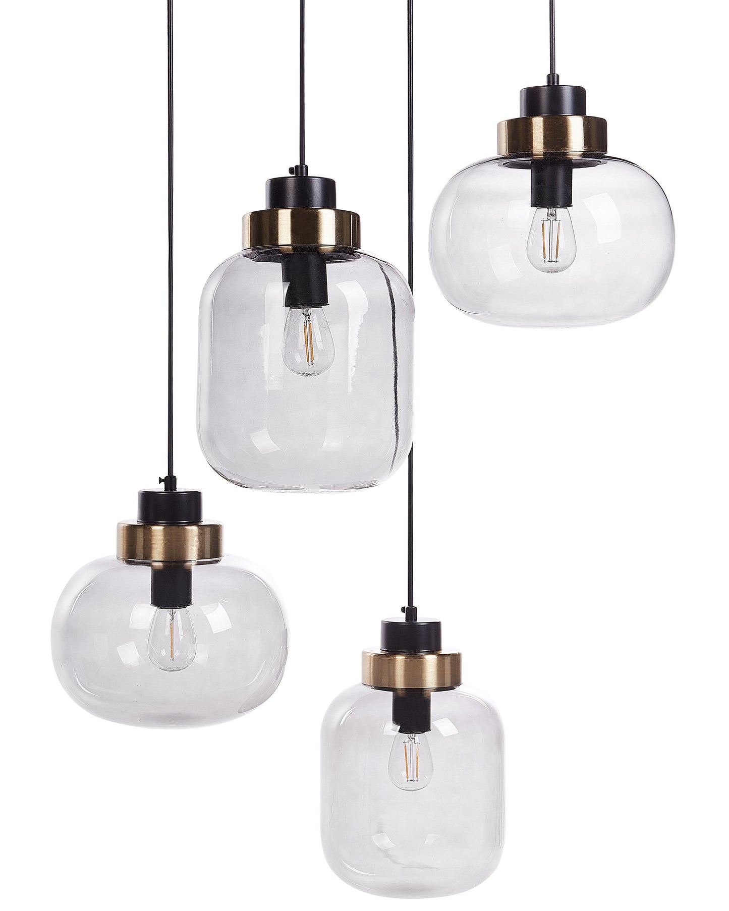 Living Four Light Pendant Lamp Grey Transparent Glass Shades With Black Iron Modern Design
