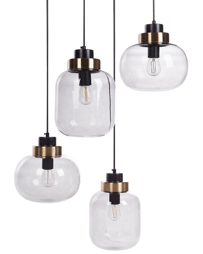 Living Four Light Pendant Lamp Grey Transparent Glass Shades With Black Iron Modern Design