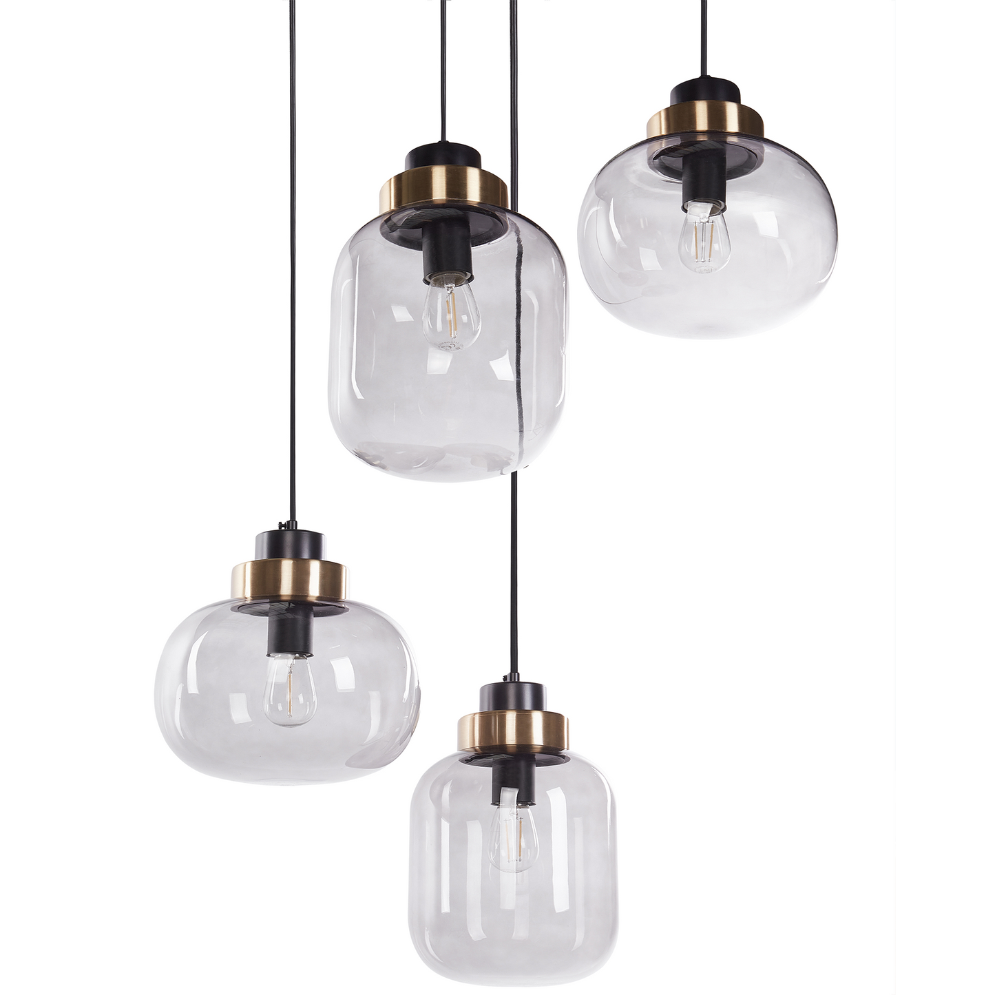Living Four Light Pendant Lamp Grey Transparent Glass Shades With Black Iron Modern Design