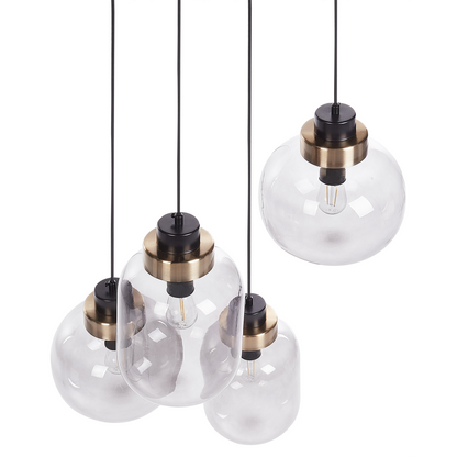 Living Four Light Pendant Lamp Grey Transparent Glass Shades With Black Iron Modern Design