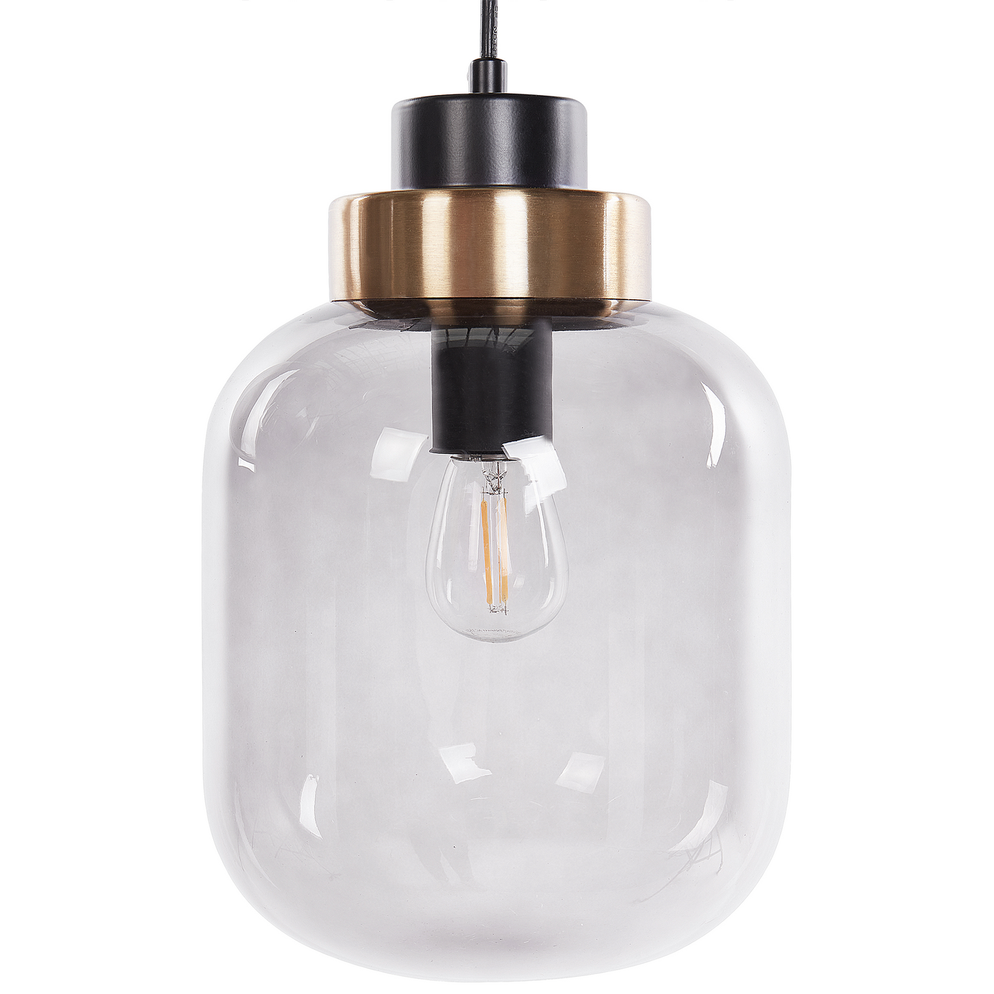 Living Four Light Pendant Lamp Grey Transparent Glass Shades With Black Iron Modern Design