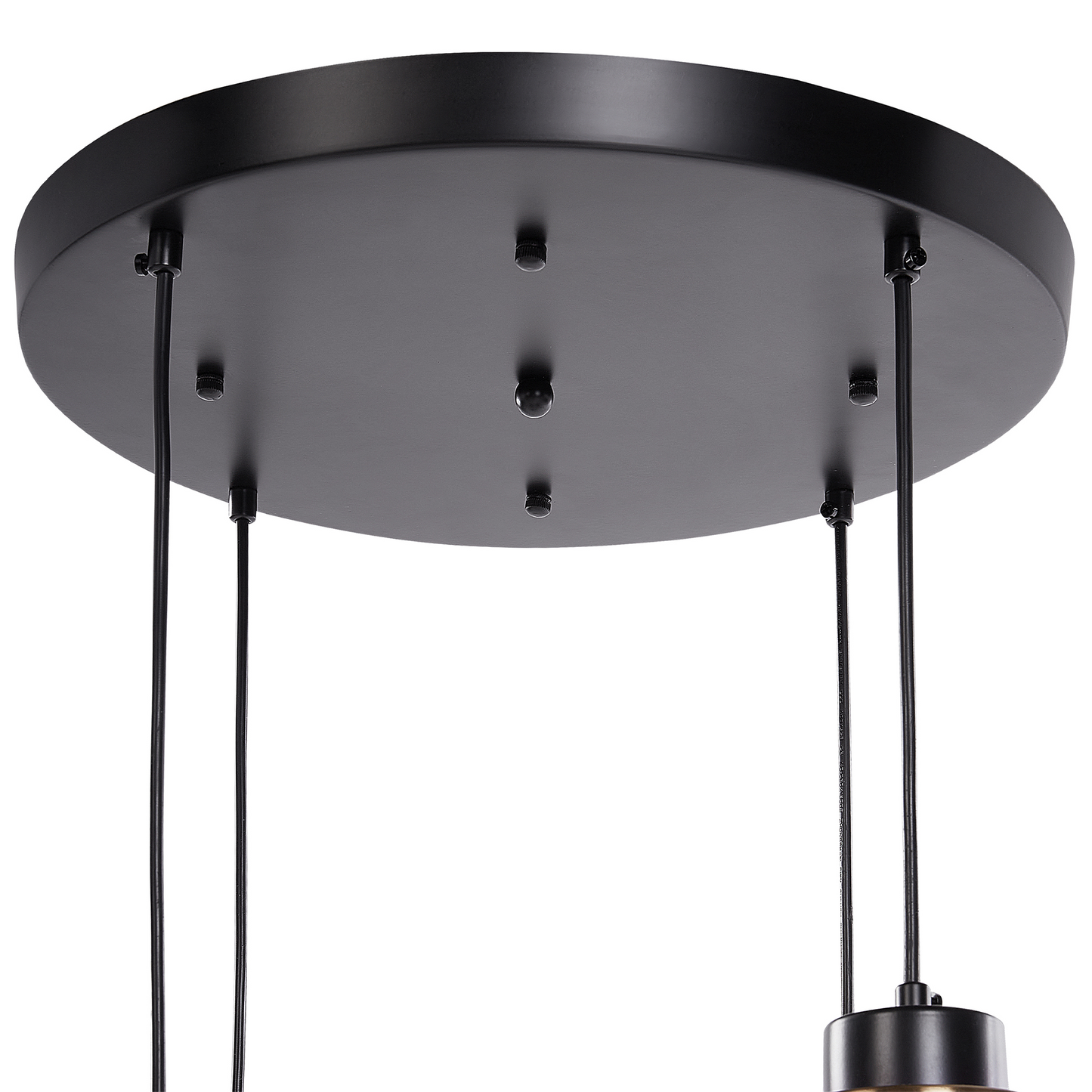 Living Four Light Pendant Lamp Grey Transparent Glass Shades With Black Iron Modern Design