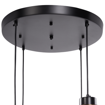Living Four Light Pendant Lamp Grey Transparent Glass Shades With Black Iron Modern Design
