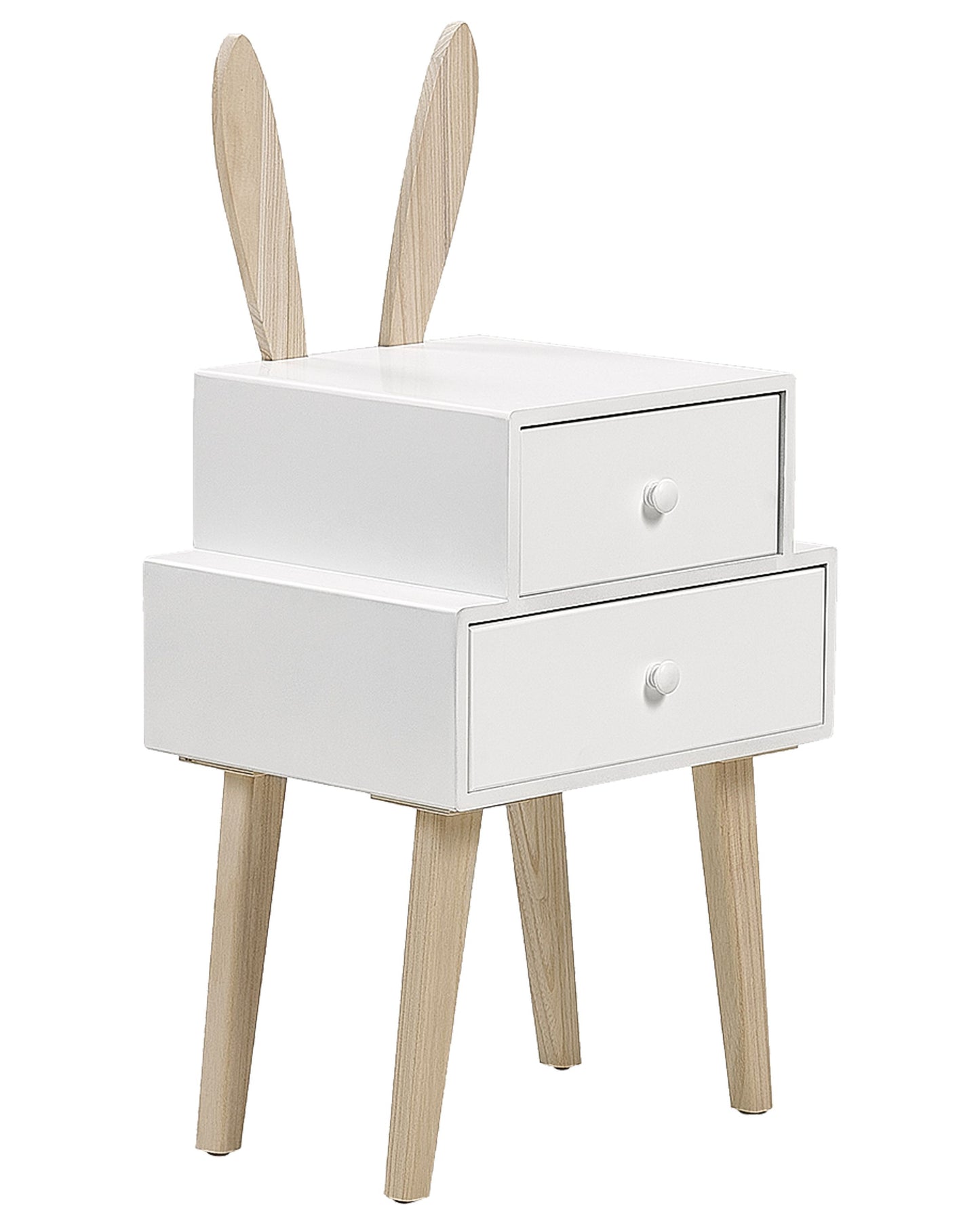 Bunny Ear Nightstand White Finish With 2 Drawers
