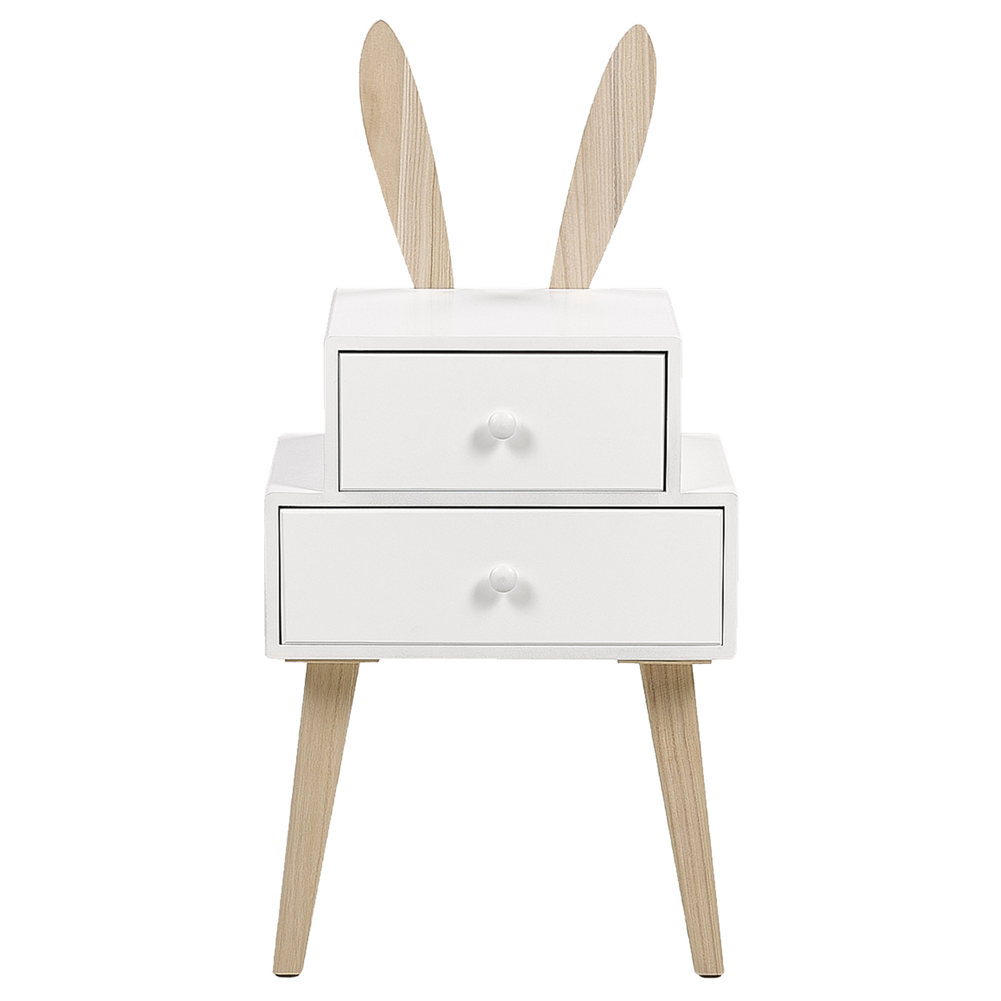 Bunny Ear Nightstand White Finish With 2 Drawers
