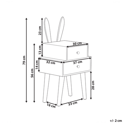 Bunny Ear Nightstand White Finish With 2 Drawers