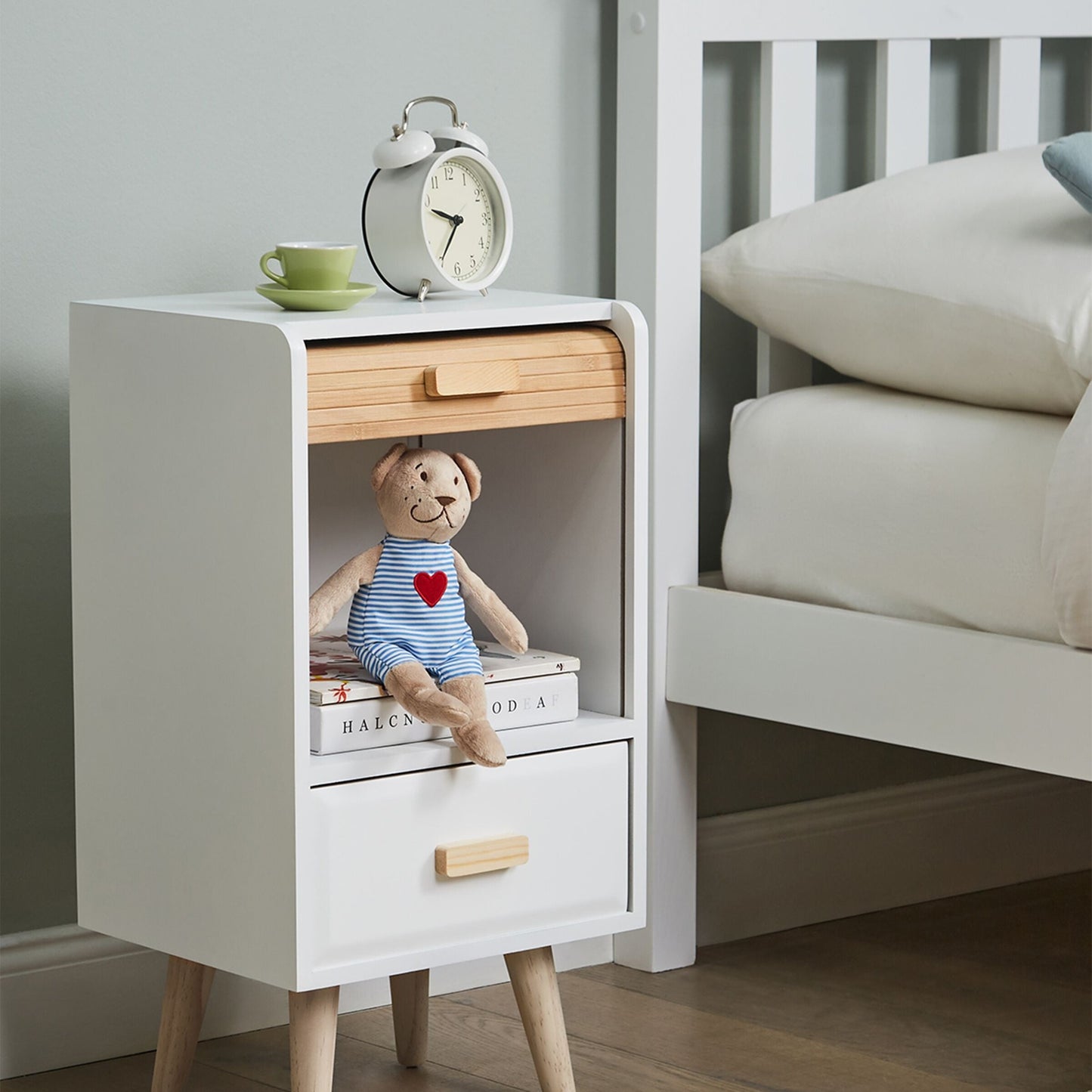 Kids Bedside Table Nightstand White Light Wood 1 Drawer
