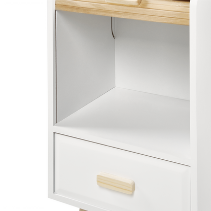 Kids Bedside Table Nightstand White Light Wood 1 Drawer