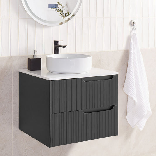 LuxeHome Black MDF Wall Mounted Cabinet 60x52 Fluted Front