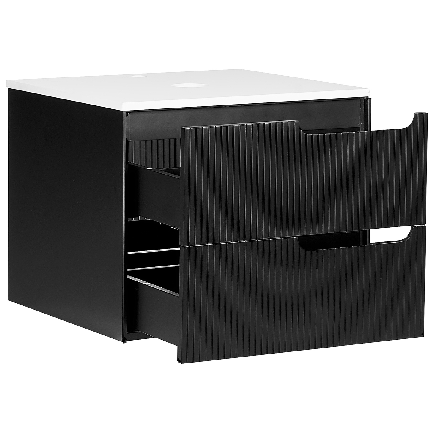 LuxeHome Black MDF Wall Mounted Cabinet 60x52 Fluted Front