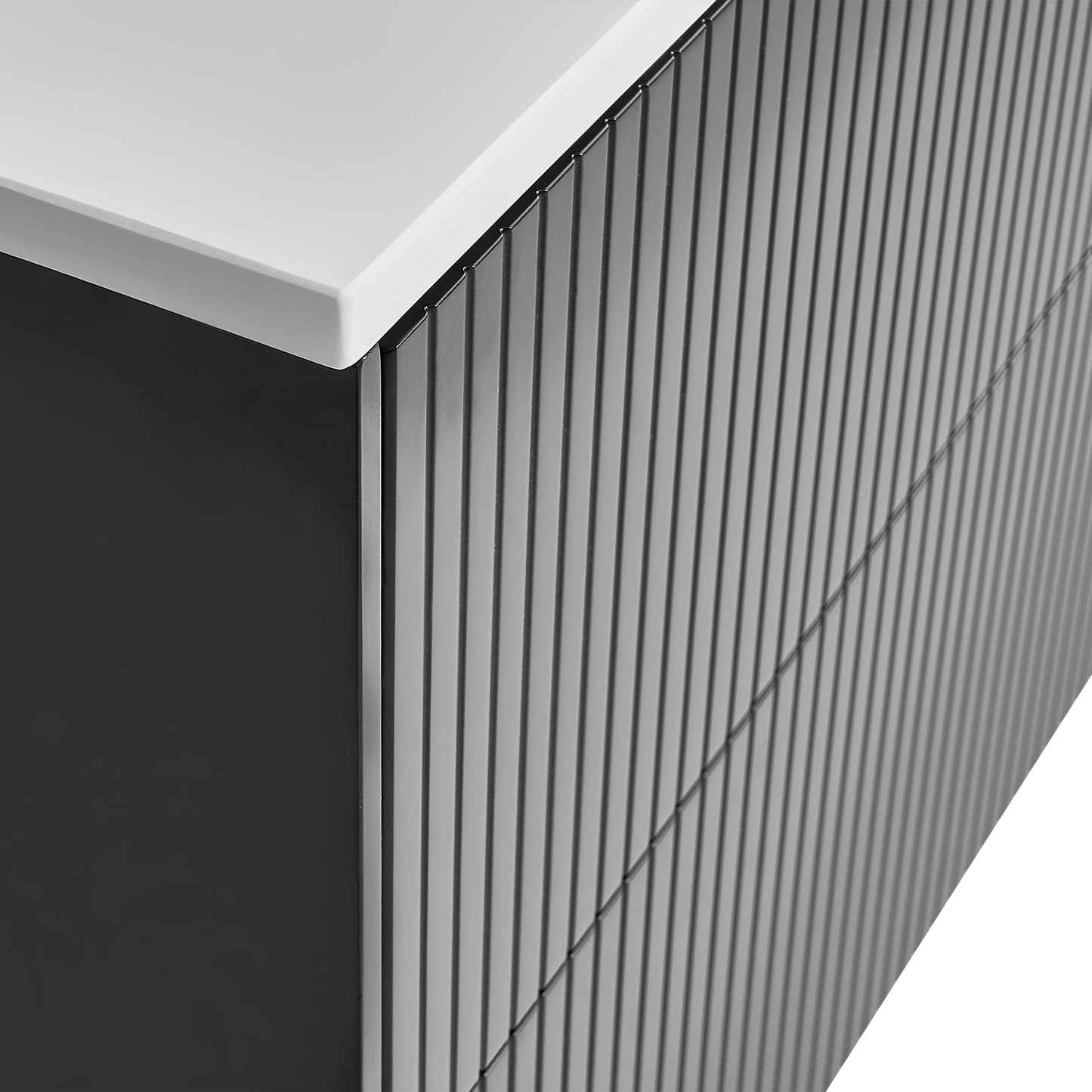 LuxeHome Black MDF Wall Mounted Cabinet 60x52 Fluted Front