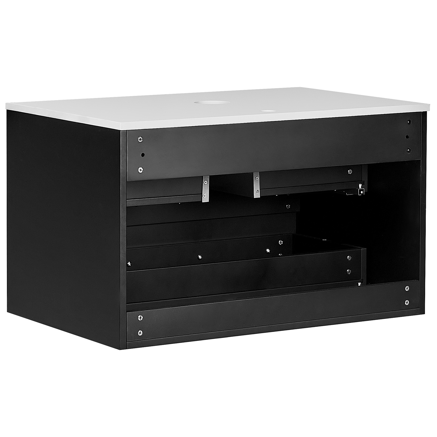 Nova Wall Mounted Cabinet Black MDF 80x52 Fluted Front Two Drawers