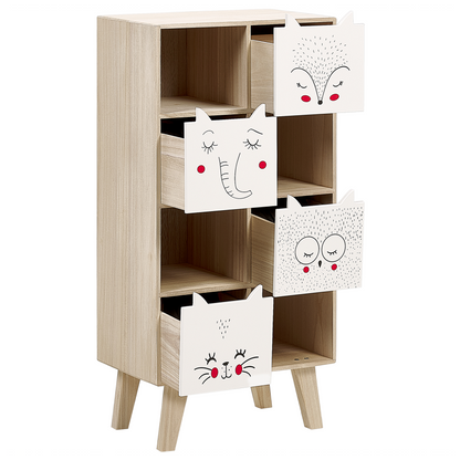 WhimsyKids 4 Tier Bookshelf With Animal Drawer Fronts Light Brown