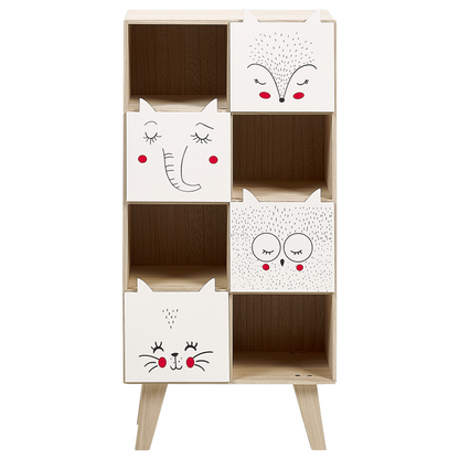WhimsyKids 4 Tier Bookshelf With Animal Drawer Fronts Light Brown