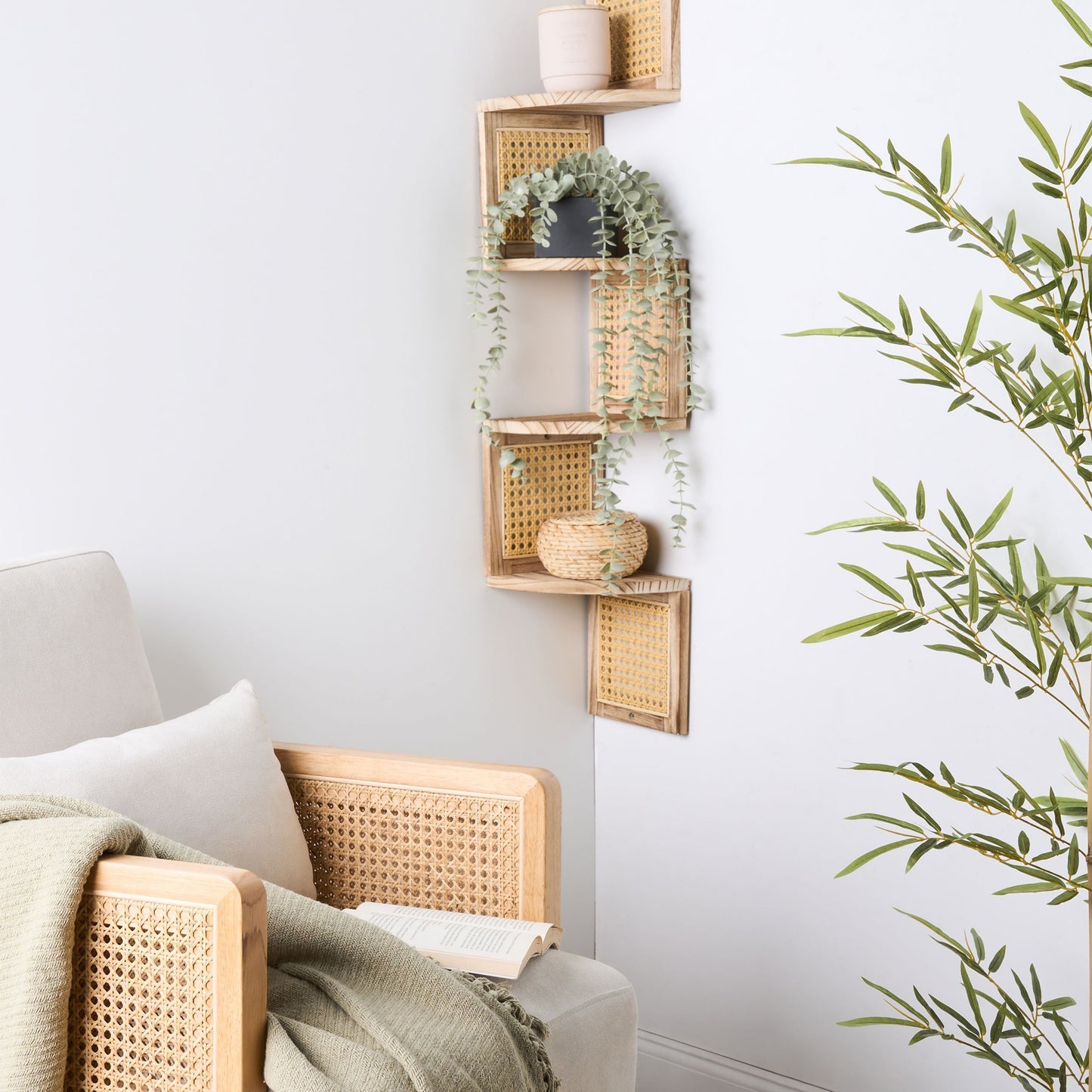 Corner Wall Bookcase 4-Tier Light Brown Engineered Wood