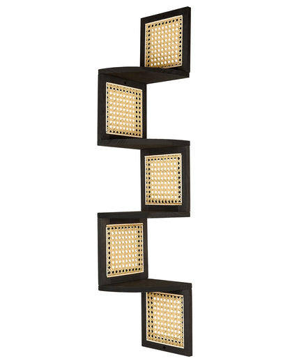 Corner Wall Bookcase 4 Tier Light Wood Black Engineered Wood