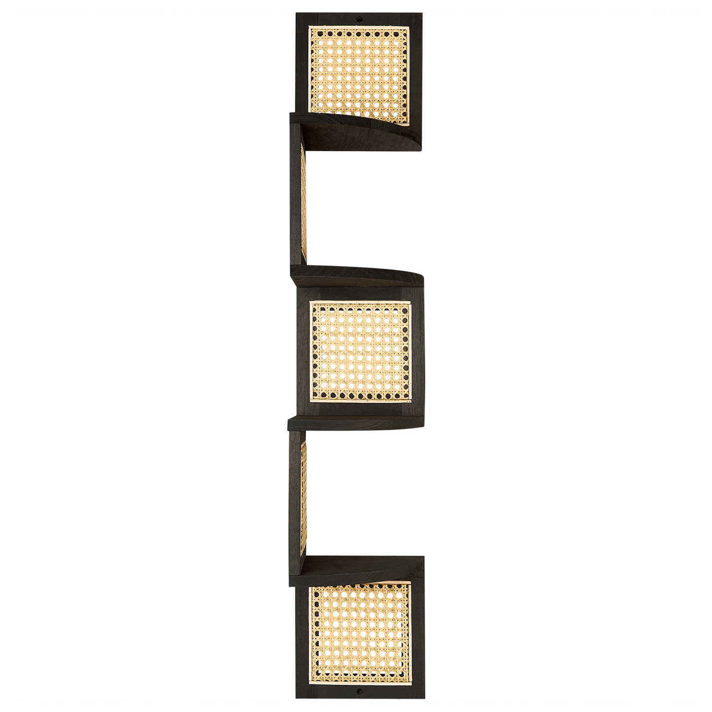 Corner Wall Bookcase 4 Tier Light Wood Black Engineered Wood