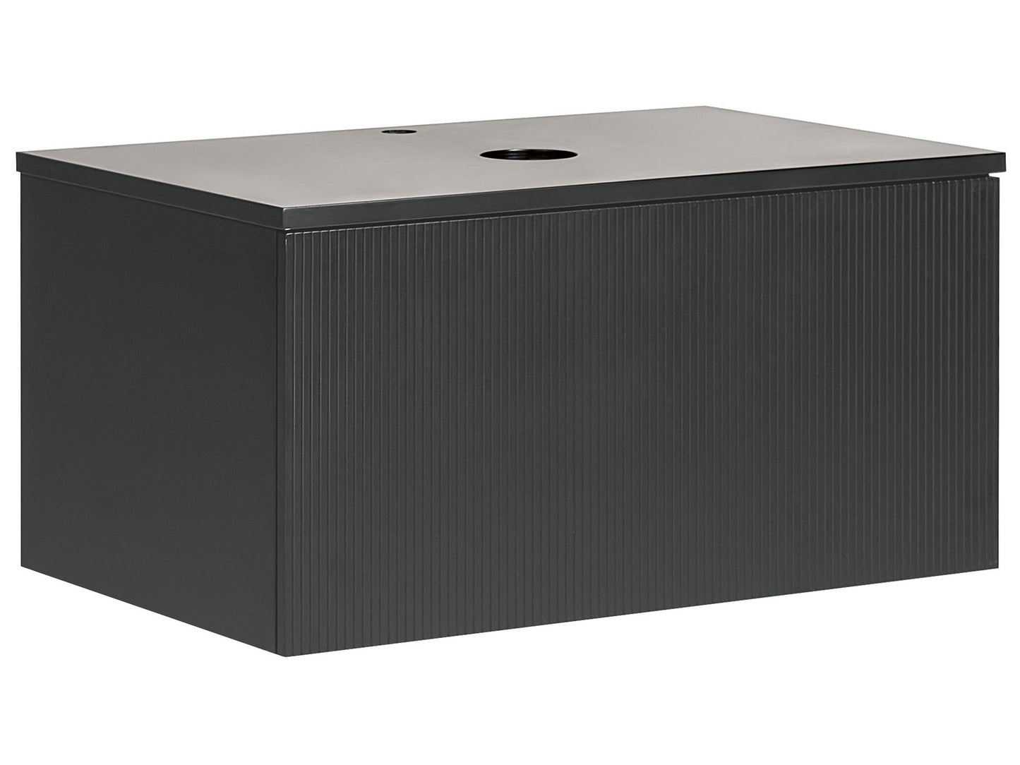 Brand Fluted Wall Mounted Bathroom Cabinet Black 80x52 Cm Drawer