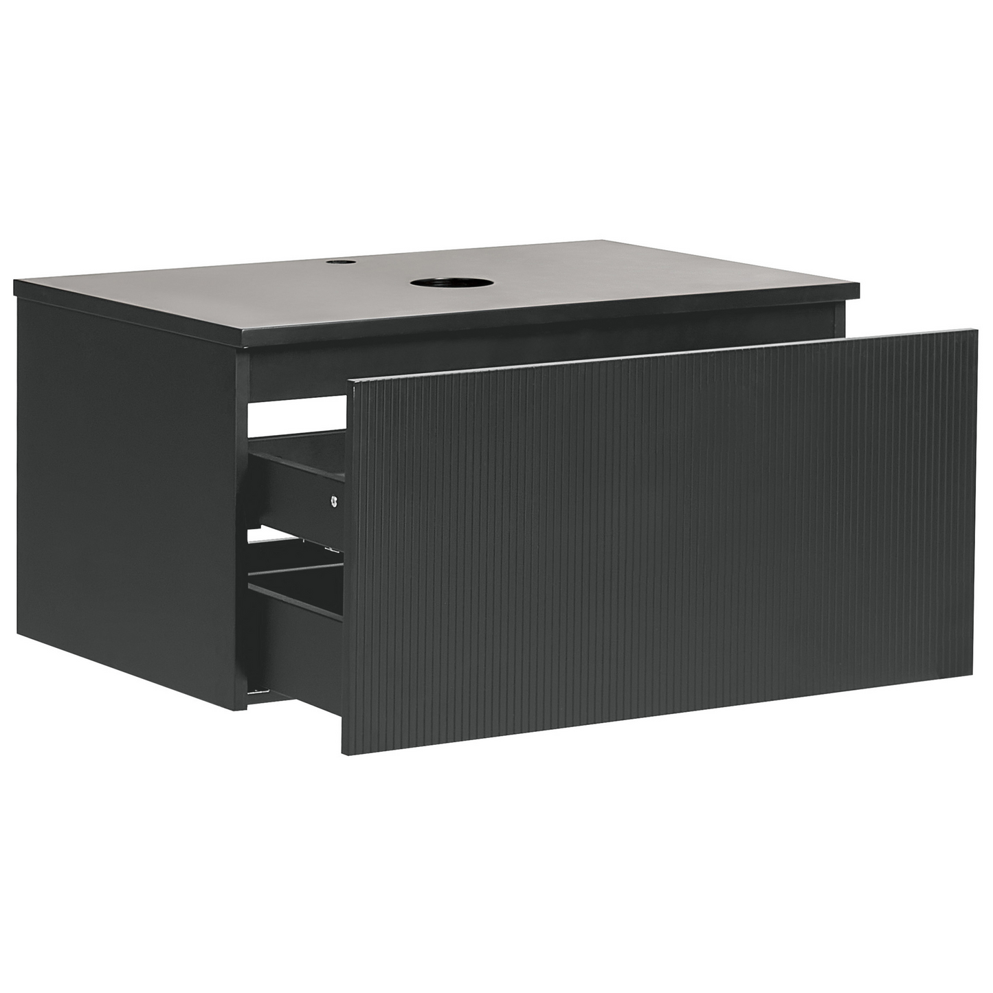 Brand Fluted Wall Mounted Bathroom Cabinet Black 80x52 Cm Drawer