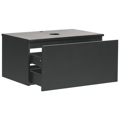 Brand Fluted Wall Mounted Bathroom Cabinet Black 80x52 Cm Drawer
