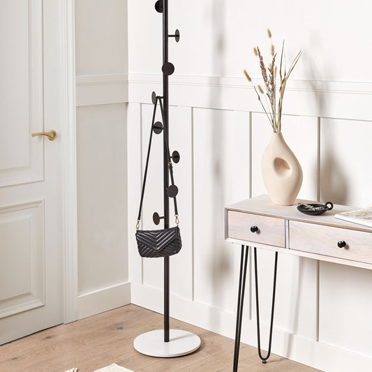 Black Marble Base Coat Stand Freestanding Industrial Jacket Rack For Hallways